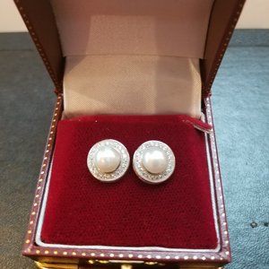 Sterling Silver Pearl & CZ Stud Earring